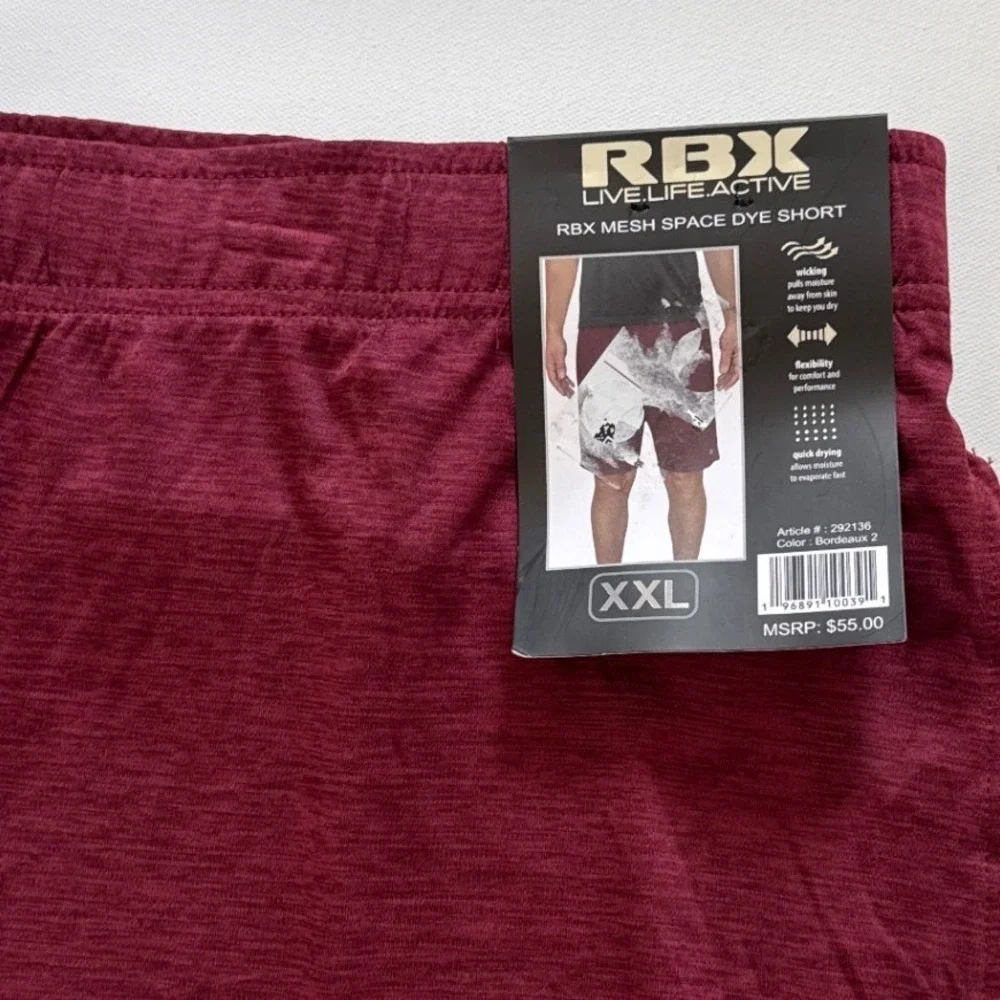 RBX Mens Mesh Space Dye Shorts Bordeaux 2 XXL X-Dri Performance Athletic 292136